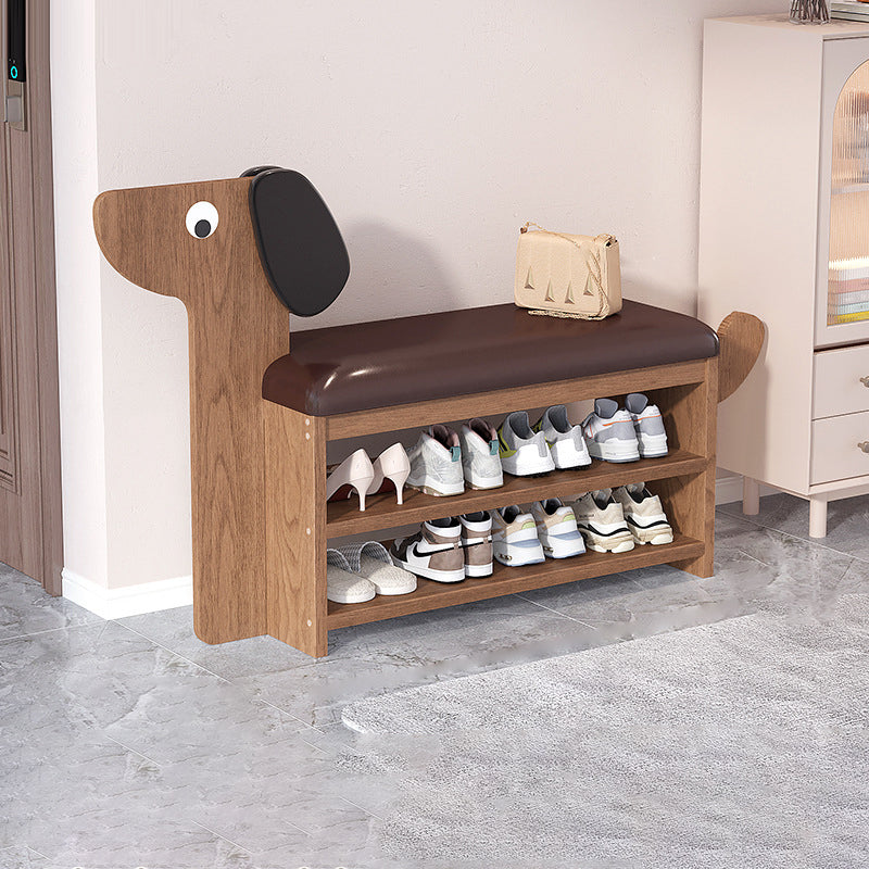 Dog-Shaped Shoe Storage Bench with Bamboo Base for Entryway | Ridorn-Benches-Ridorn