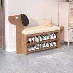 Dog-Shaped Shoe Storage Bench with Bamboo Base for Entryway | Ridorn-Benches-Ridorn