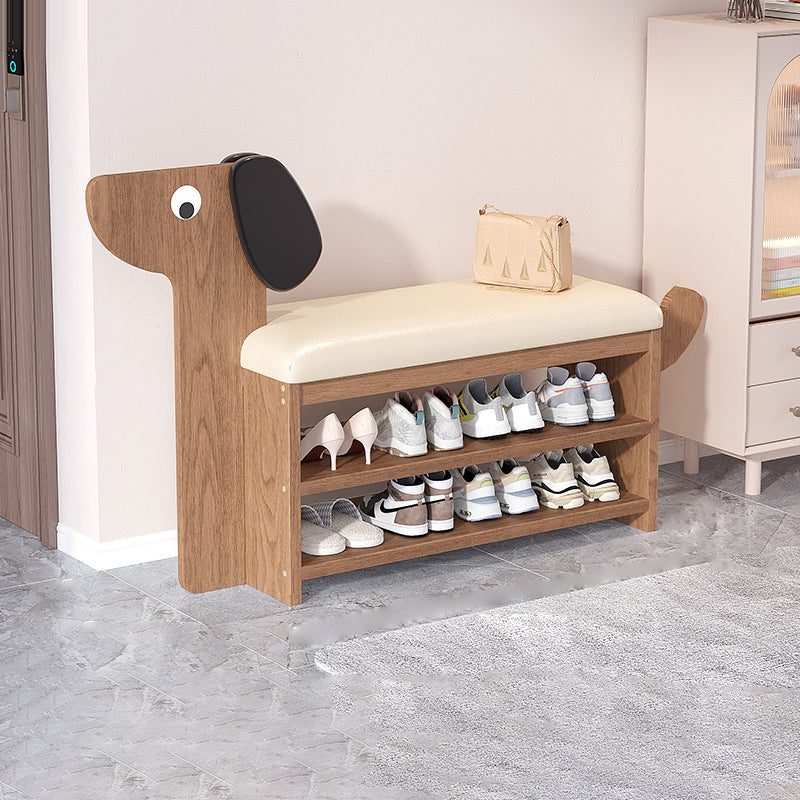 Dog-Shaped Shoe Storage Bench with Bamboo Base for Entryway | Ridorn-Benches-Ridorn