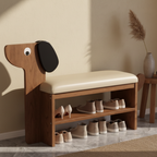 Dog-Shaped Shoe Storage Bench with Bamboo Base for Entryway | Ridorn-Benches-Ridorn