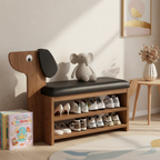 Dog-Shaped Shoe Storage Bench with Bamboo Base for Entryway | Ridorn-Benches-Ridorn
