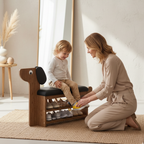 Dog-Shaped Shoe Storage Bench with Bamboo Base for Entryway | Ridorn-Benches-Ridorn