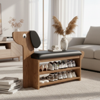 Dog-Shaped Shoe Storage Bench with Bamboo Base for Entryway | Ridorn-Benches-Ridorn