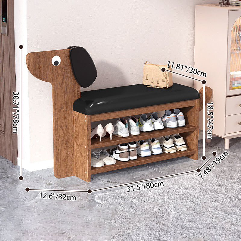 Dog-Shaped Shoe Storage Bench with Bamboo Base for Entryway | Ridorn-Benches-Ridorn
