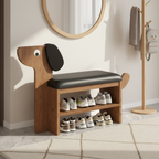 Dog-Shaped Shoe Storage Bench with Bamboo Base for Entryway | Ridorn-Benches-Ridorn