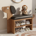 Dog-Shaped Shoe Storage Bench with Bamboo Base for Entryway | Ridorn-Benches-Ridorn