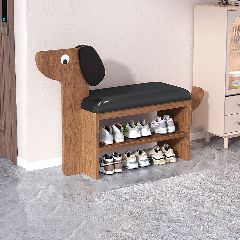 Dog-Shaped Shoe Storage Bench with Bamboo Base for Entryway | Ridorn-Benches-Ridorn
