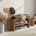 Dog-shaped shoe storage bench dark brown front view
