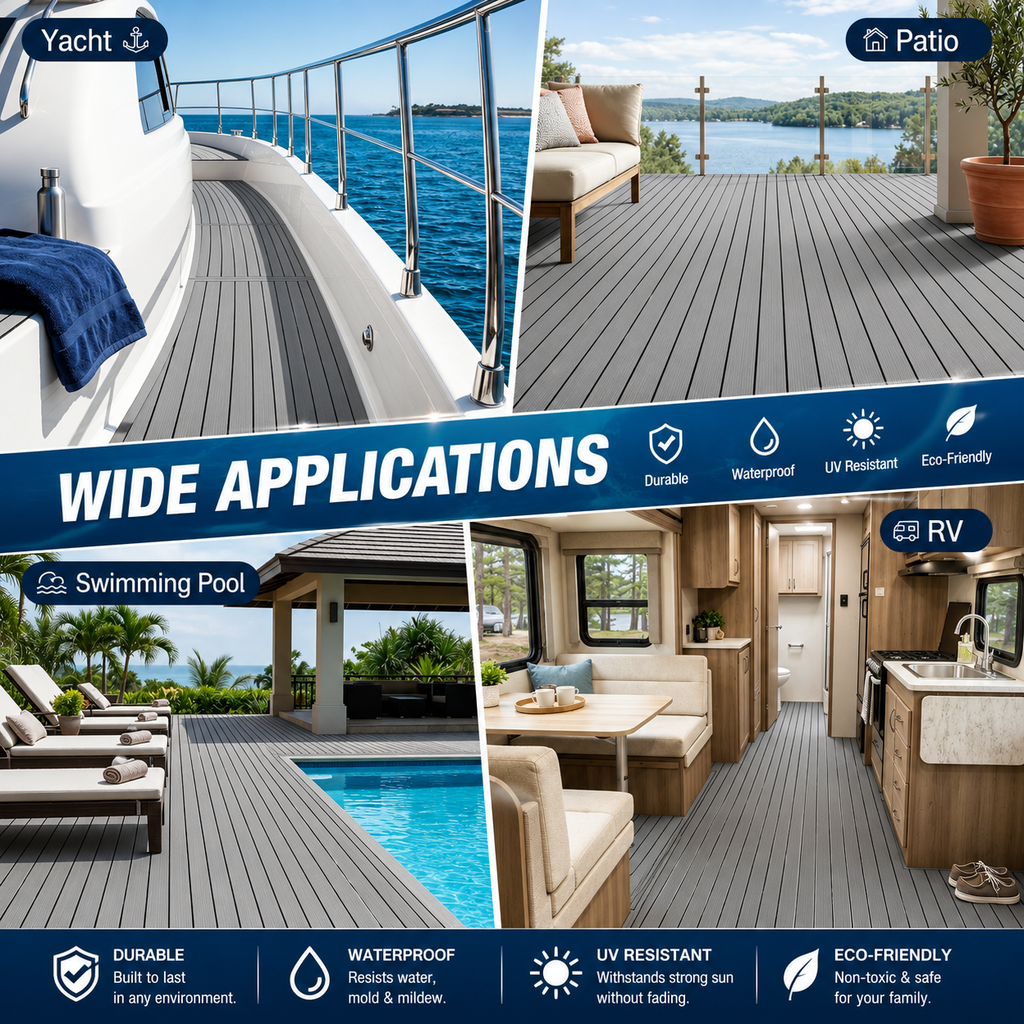 EVA Boat Flooring Sheet, Self-Adhesive Teak Look Marine Deck Pad, Non-Slip