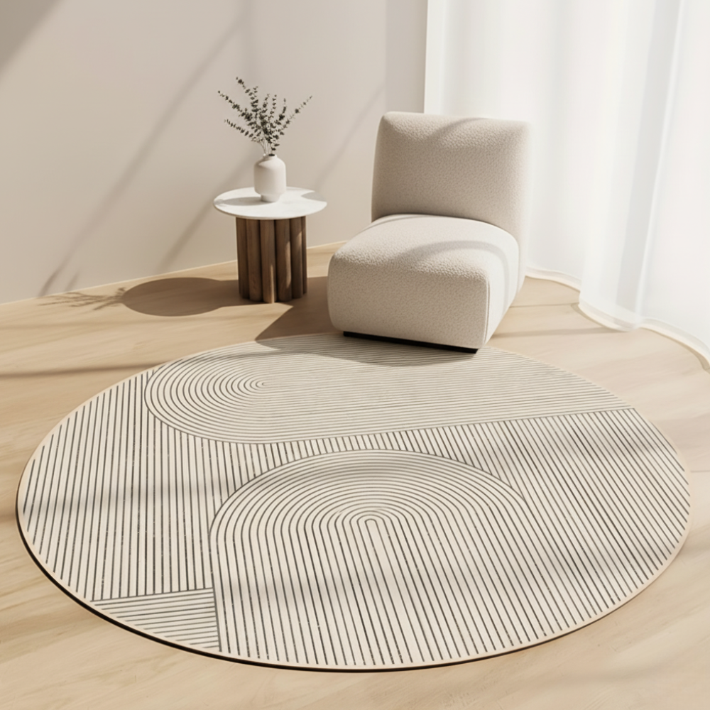 Elegant round rug plush velvet anti-slip studio view