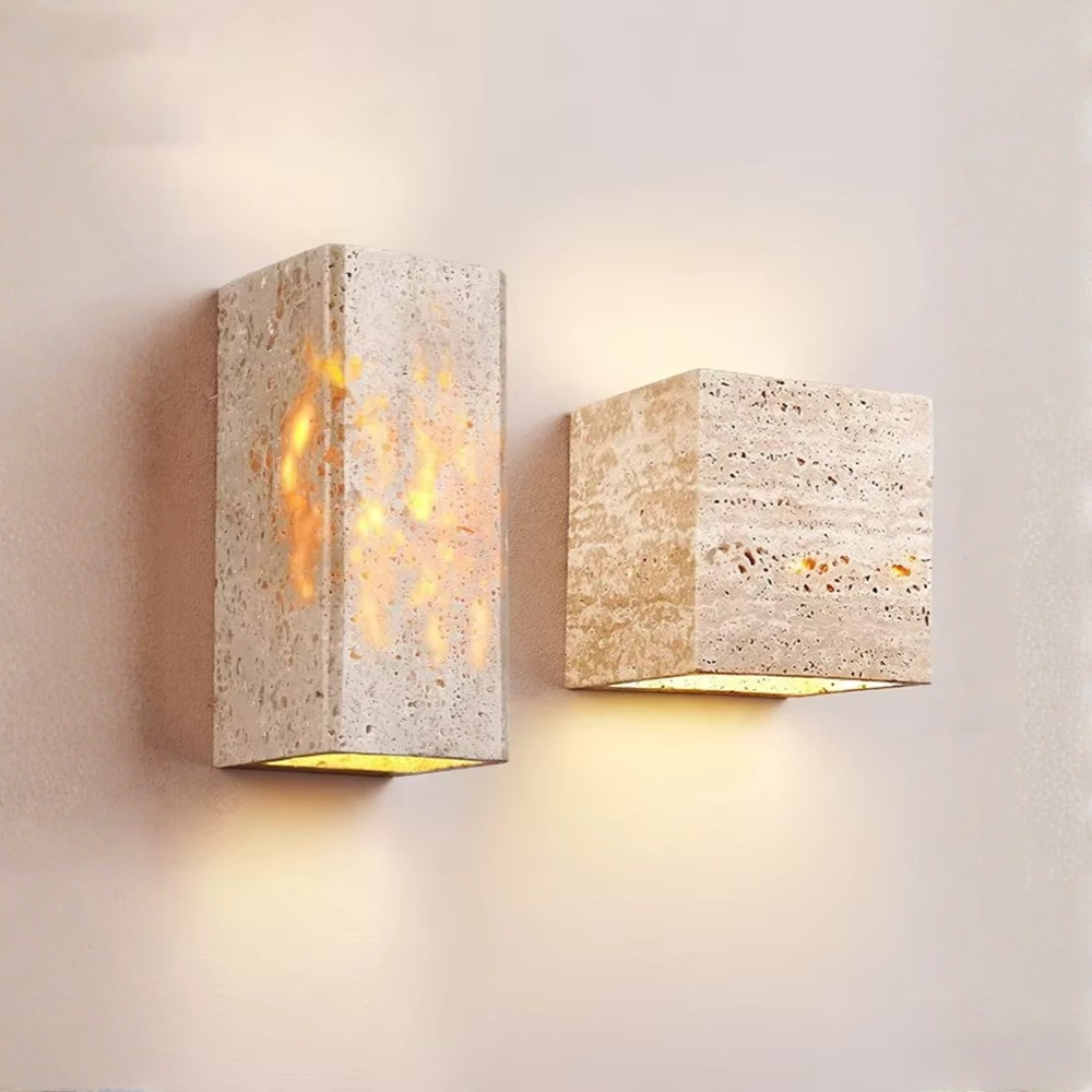 Elegant Wabi Sabi Outdoor Wall Light | Natural Travertine | Ridorn