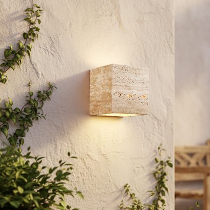 Elegant Wabi Sabi Outdoor Wall Light | Natural Travertine | Ridorn