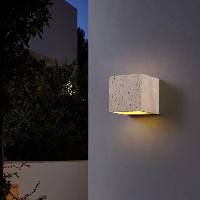 Elegant Wabi Sabi Outdoor Wall Light | Natural Travertine | Ridorn