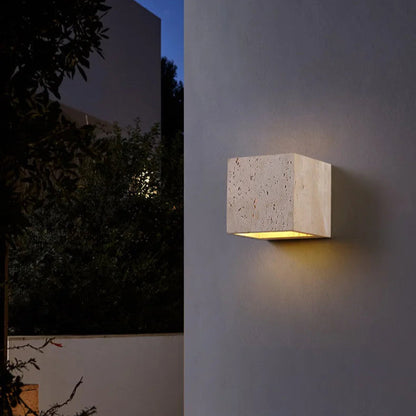 Elegant Wabi Sabi Outdoor Wall Light | Natural Travertine | Ridorn