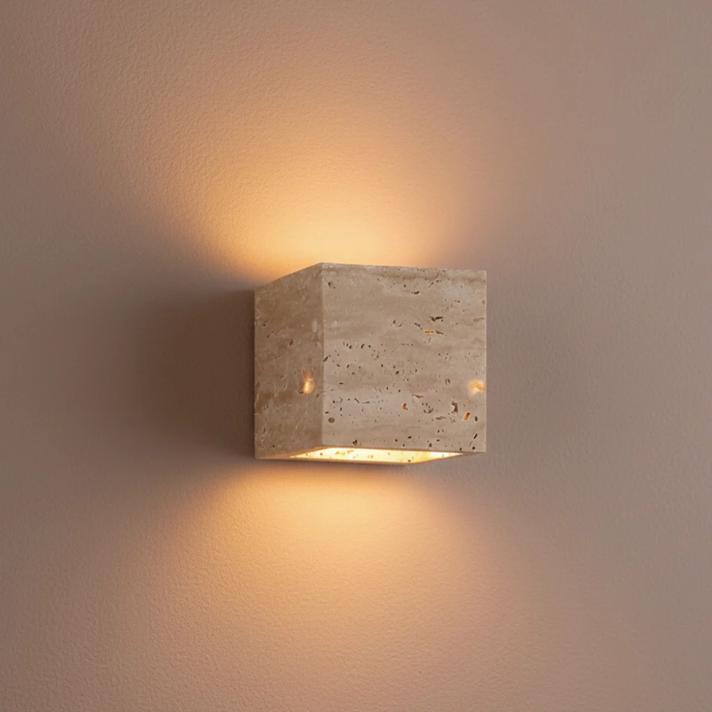 Elegant Wabi Sabi Outdoor Wall Light | Natural Travertine | Ridorn
