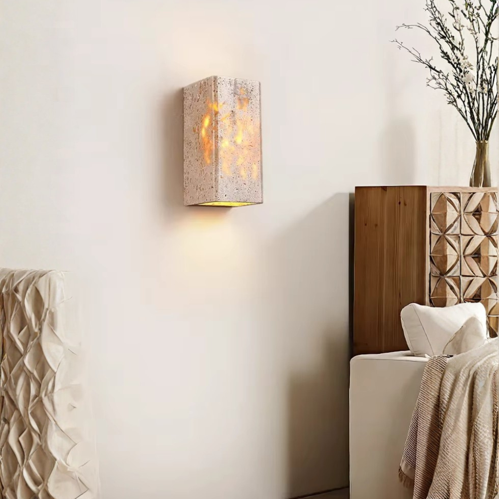Elegant Wabi Sabi Outdoor Wall Light | Natural Travertine | Ridorn