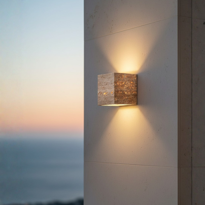 Elegant Wabi Sabi Outdoor Wall Light | Natural Travertine | Ridorn