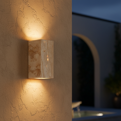 Elegant Wabi Sabi Outdoor Wall Light | Natural Travertine | Ridorn
