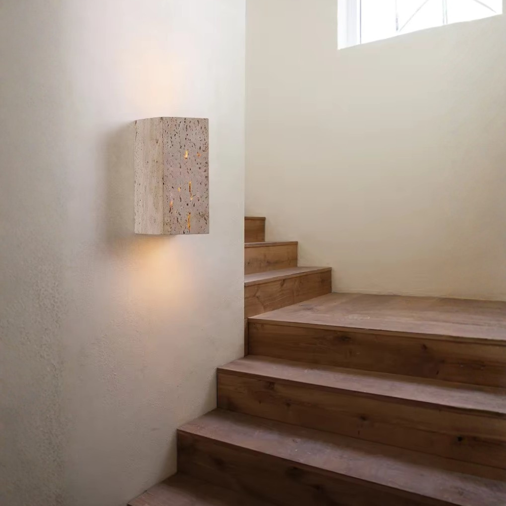 Elegant Wabi Sabi Outdoor Wall Light | Natural Travertine | Ridorn