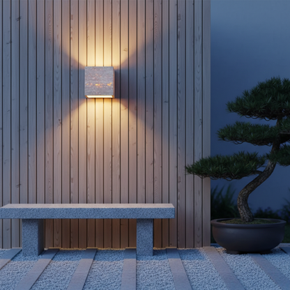 Elegant Wabi Sabi Outdoor Wall Light | Natural Travertine | Ridorn