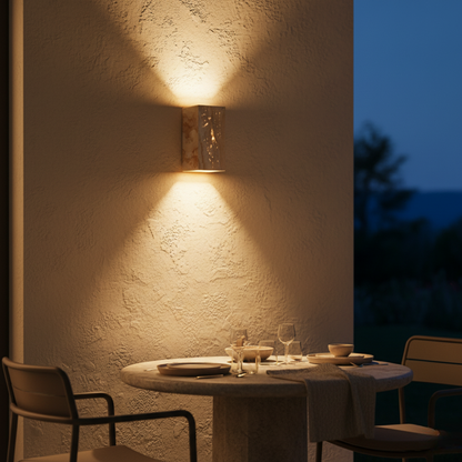 Elegant Wabi Sabi Outdoor Wall Light | Natural Travertine | Ridorn
