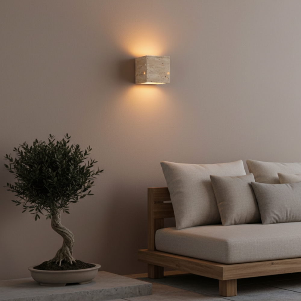 Elegant Wabi Sabi Outdoor Wall Light | Natural Travertine | Ridorn