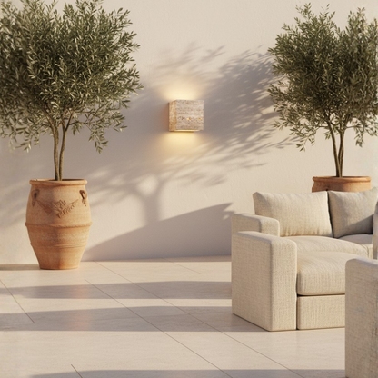Elegant Wabi Sabi Outdoor Wall Light | Natural Travertine | Ridorn