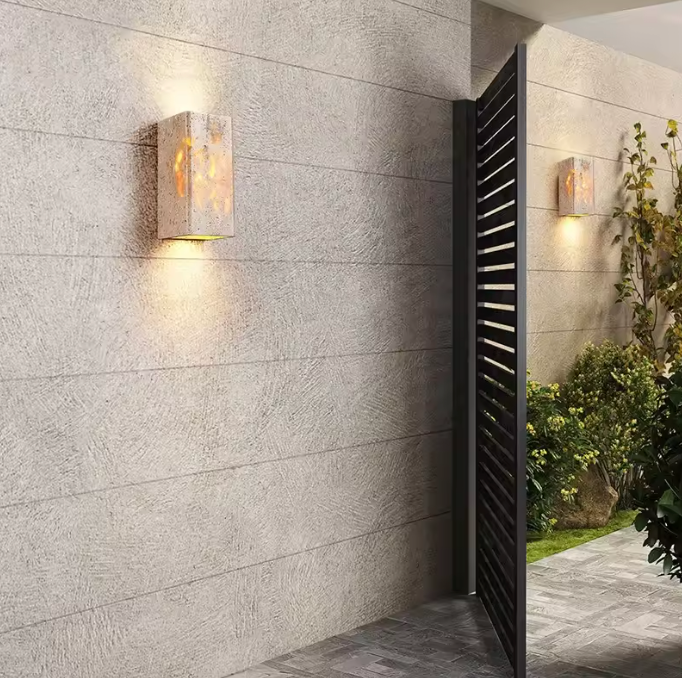 Elegant Wabi Sabi Outdoor Wall Light | Natural Travertine | Ridorn