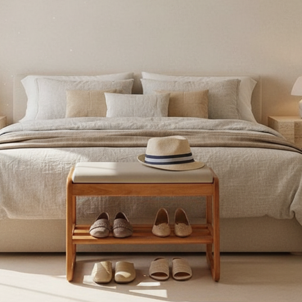 Stylish Solid Wood Shoe Storage Bench with Leather Top | Ridorn