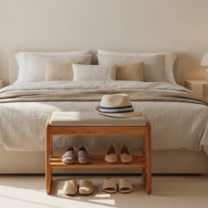 Stylish Solid Wood Shoe Storage Bench with Leather Top | Ridorn