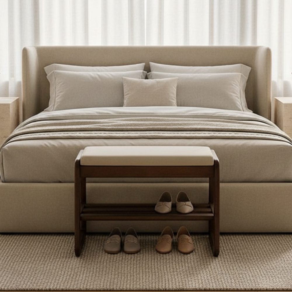 Stylish Solid Wood Shoe Storage Bench with Leather Top | Ridorn