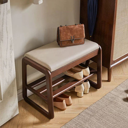Stylish Solid Wood Shoe Storage Bench with Leather Top | Ridorn
