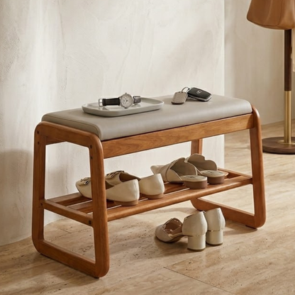 Stylish Solid Wood Shoe Storage Bench with Leather Top | Ridorn
