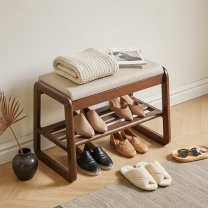 Stylish Solid Wood Shoe Storage Bench with Leather Top | Ridorn