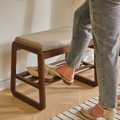 Stylish Solid Wood Shoe Storage Bench with Leather Top | Ridorn