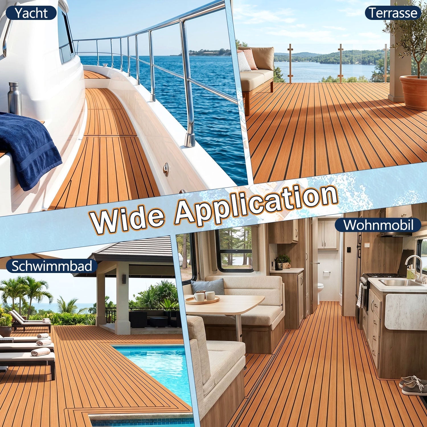 EVA Boat Flooring Sheet, Self-Adhesive Teak Look Marine Deck Pad, Non-Slip-Ridorn