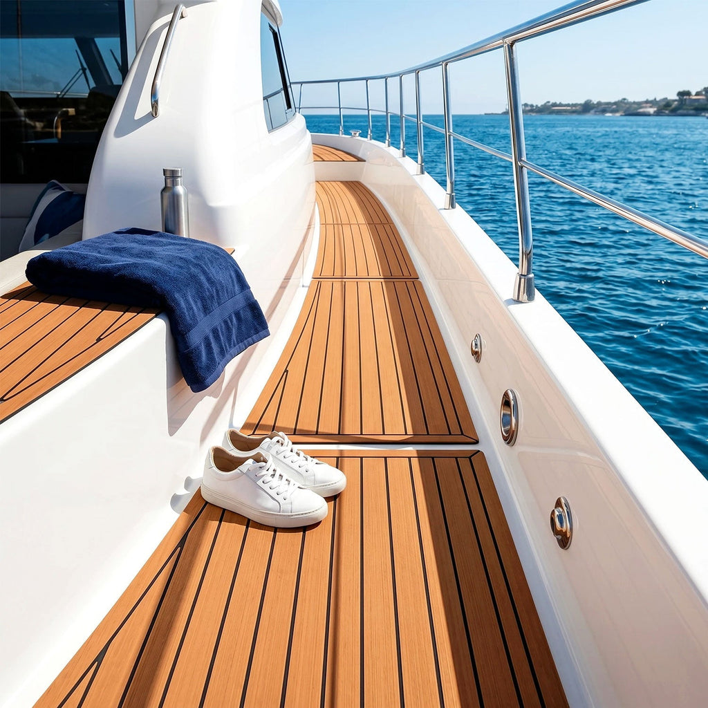 EVA Boat Flooring Sheet, Self-Adhesive Teak Look Marine Deck Pad, Non-Slip-Ridorn