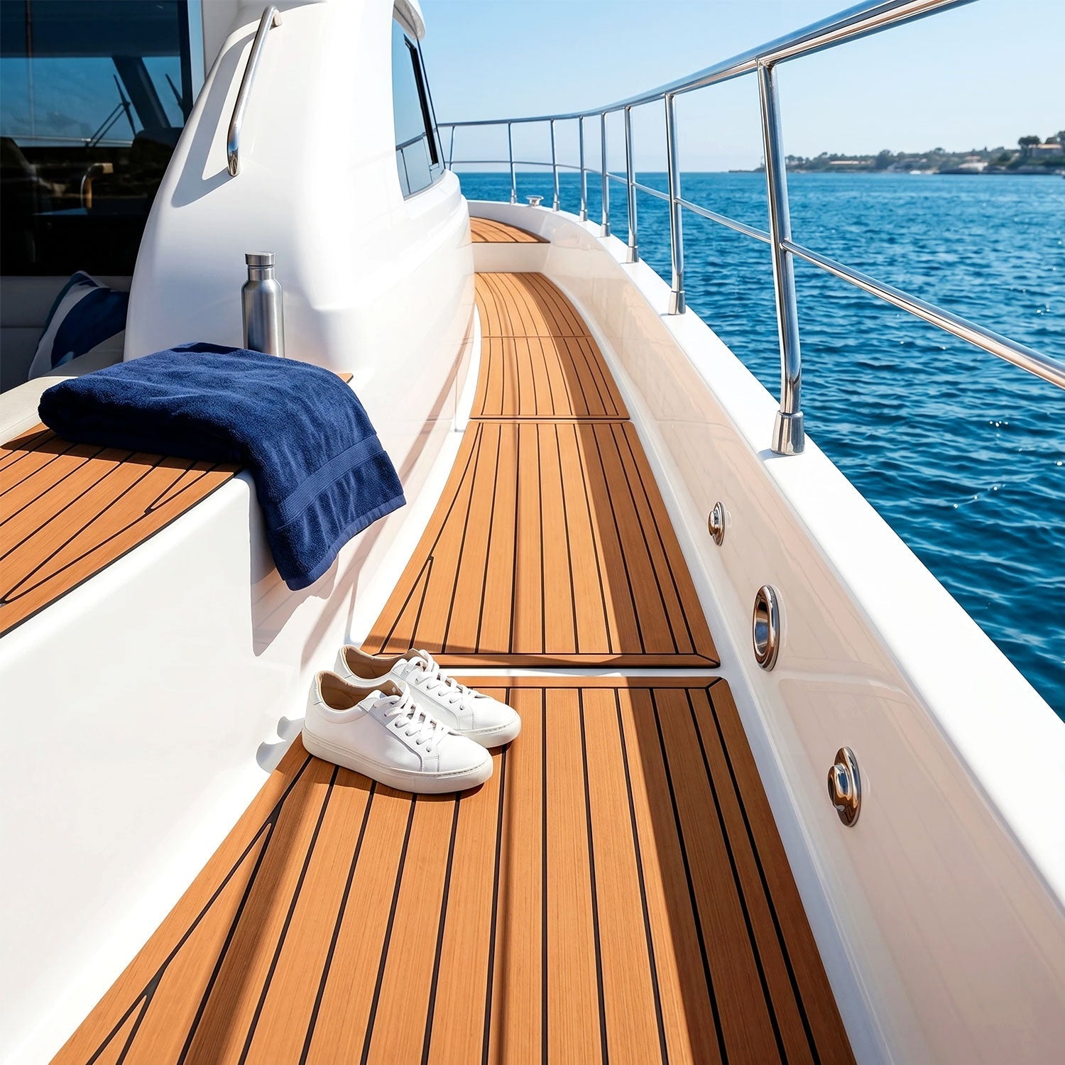 EVA Boat Flooring Sheet, Self-Adhesive Teak Look Marine Deck Pad, Non-Slip-Ridorn