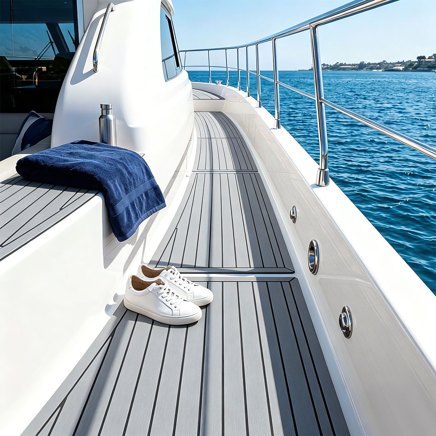 EVA Boat Flooring Sheet, Self-Adhesive Teak Look Marine Deck Pad, Non-Slip-Ridorn