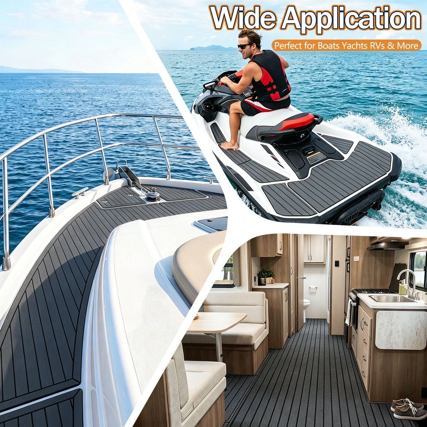 EVA Boat Flooring Sheet, Self-Adhesive Teak Look Marine Deck Pad, Non-Slip-Ridorn