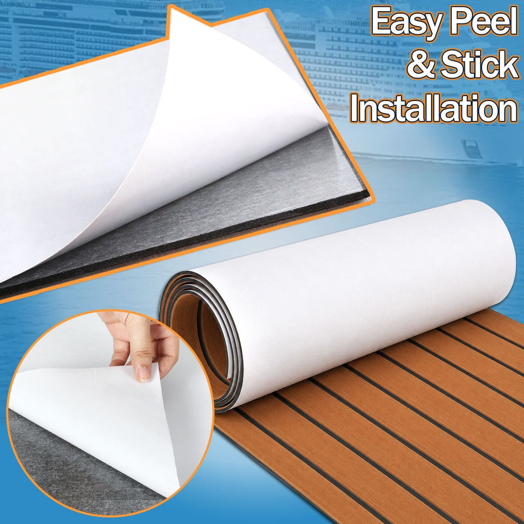 EVA Boat Flooring Sheet, Self-Adhesive Teak Look Marine Deck Pad, Non-Slip-Ridorn