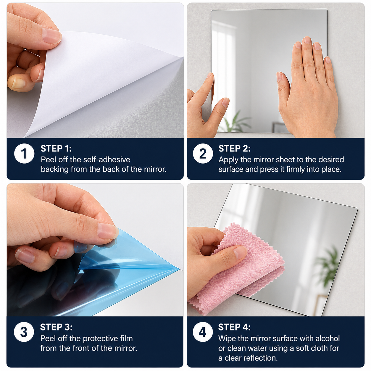Shatterproof Mirror Film, Flexible Self-Adhesive Wall Mirror Sheets for Home & Gym