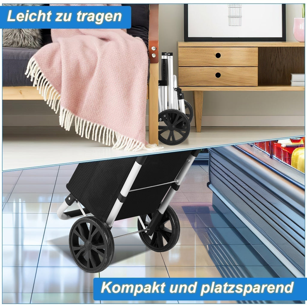Foldable Shopping Trolley 40L, Lightweight Rolling Grocery Cart with Wheels-Ridorn