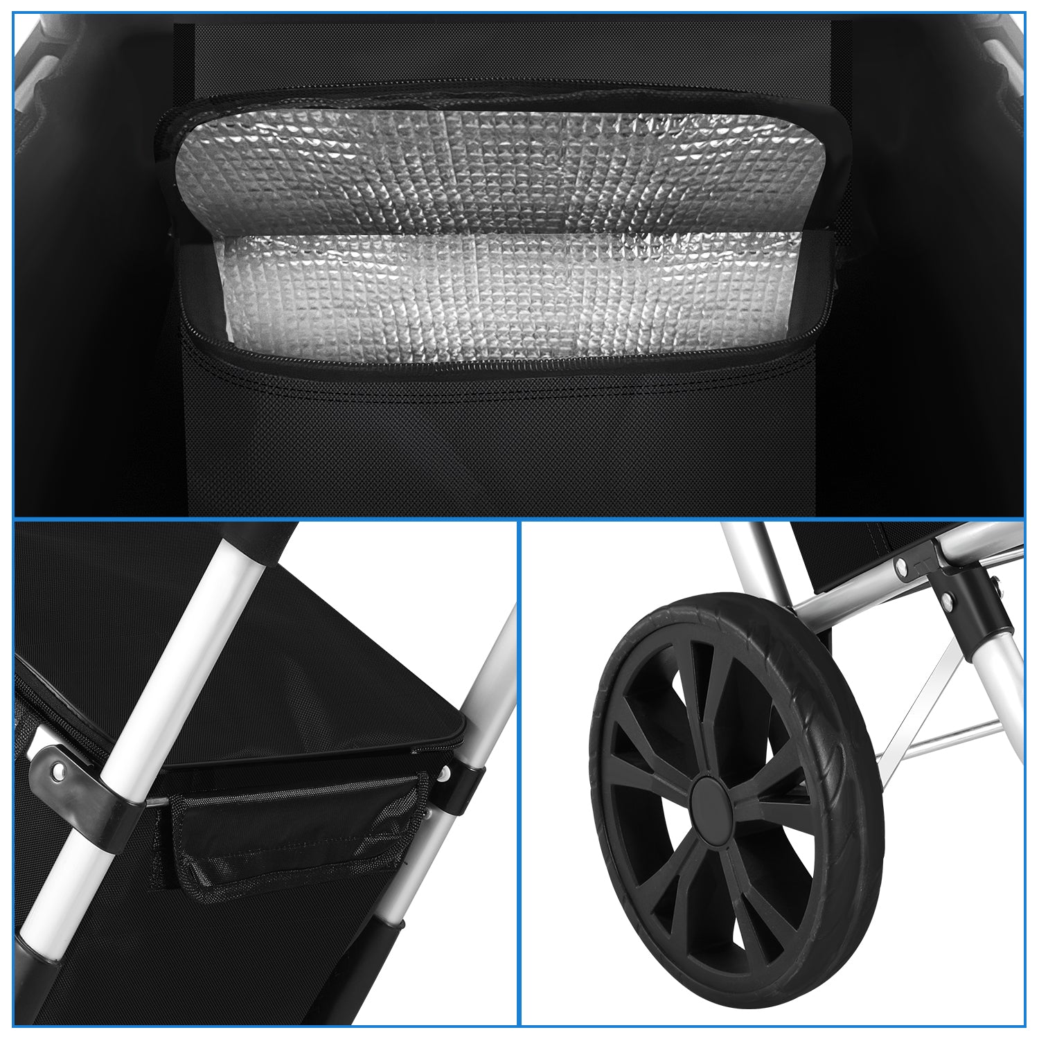 Foldable Shopping Trolley 40L, Lightweight Rolling Grocery Cart with Wheels-Ridorn