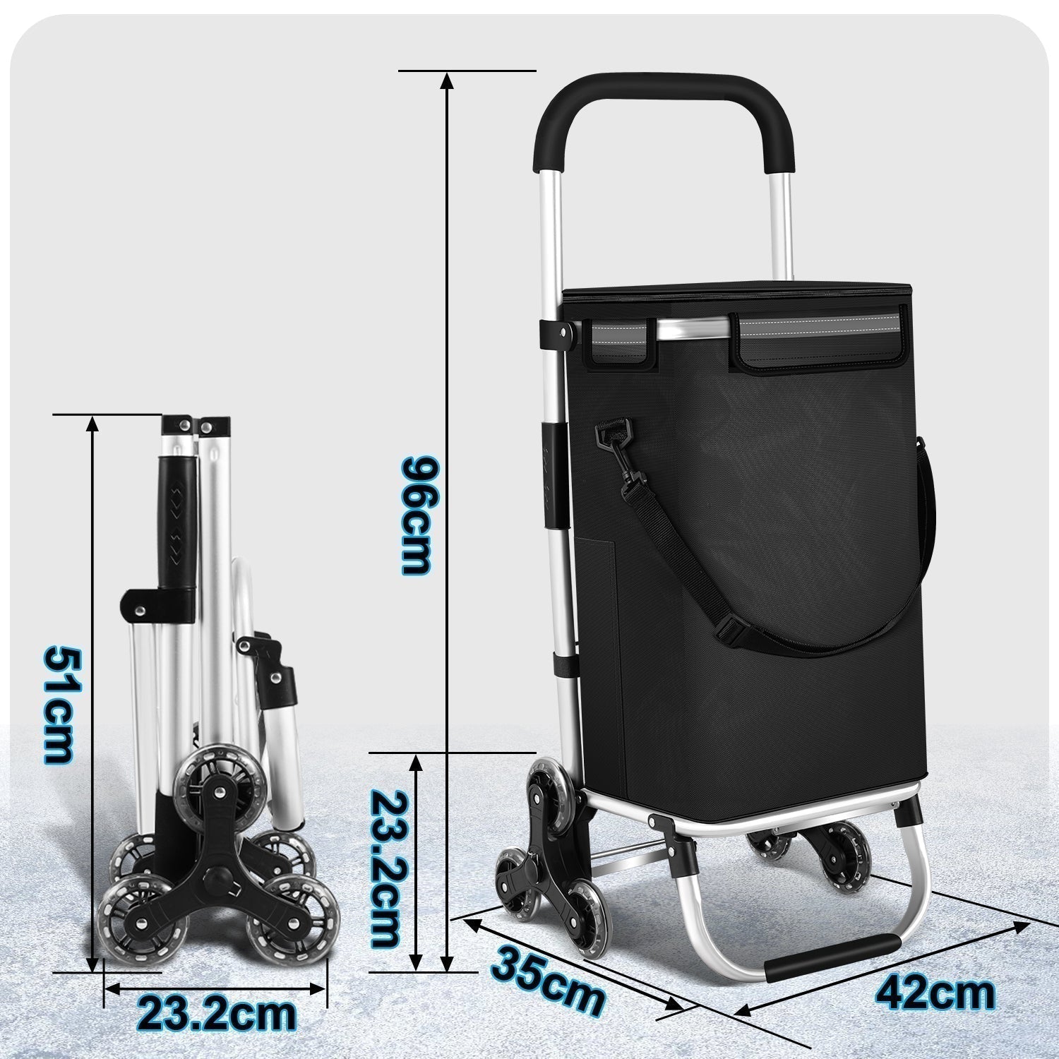 Foldable Shopping Trolley 40L, Lightweight Rolling Grocery Cart with Wheels-Ridorn