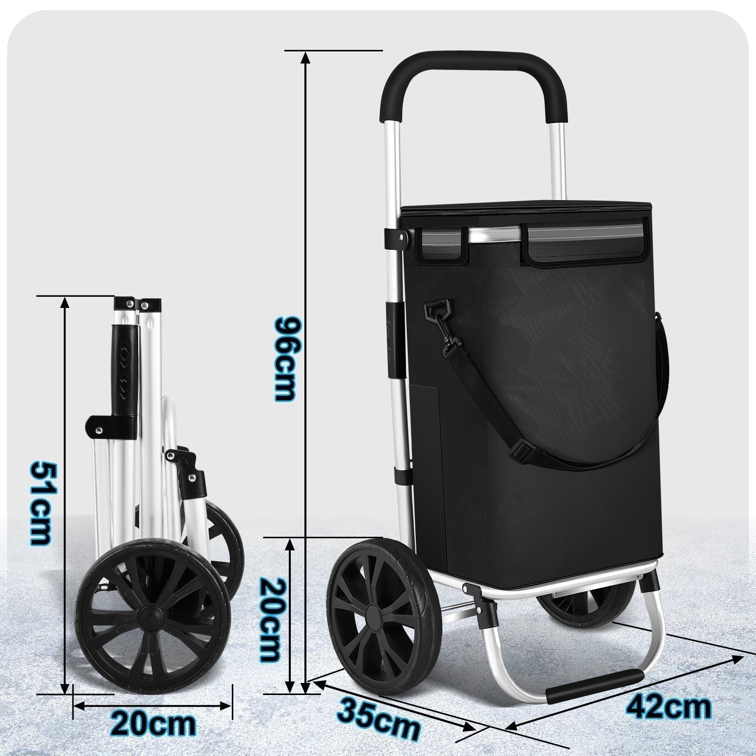 Foldable Shopping Trolley 40L, Lightweight Rolling Grocery Cart with Wheels-Ridorn