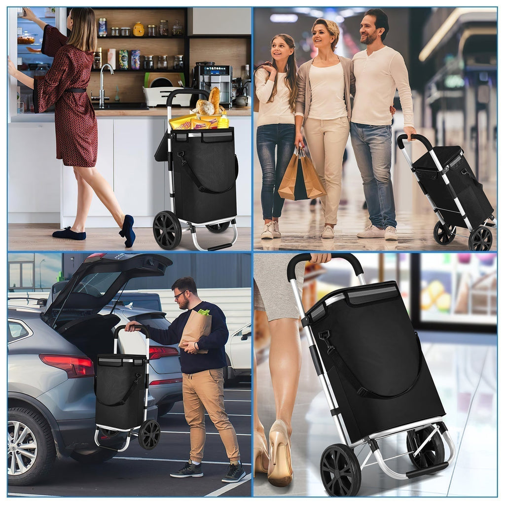 Foldable Shopping Trolley 40L, Lightweight Rolling Grocery Cart with Wheels-Ridorn