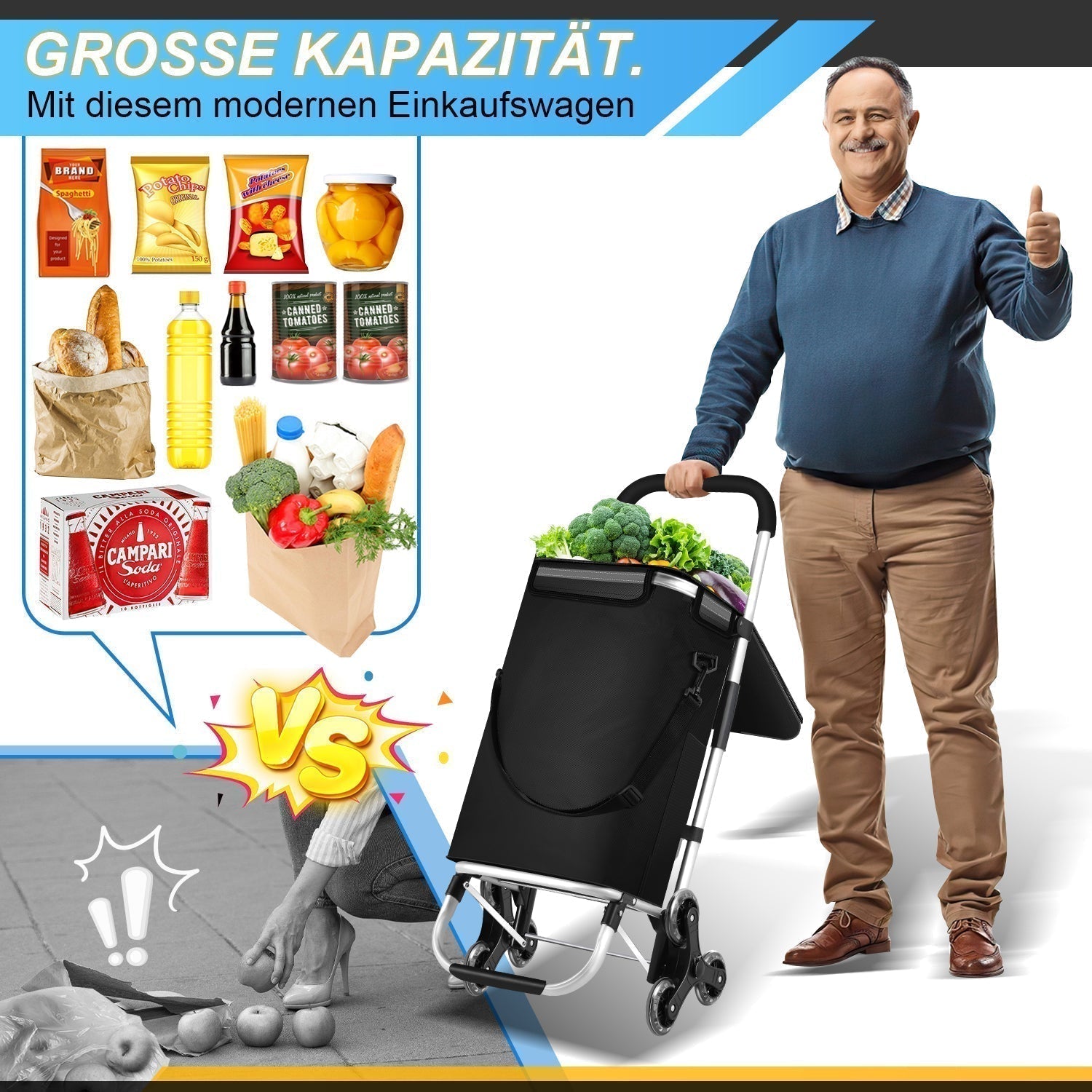Foldable Shopping Trolley 40L, Lightweight Rolling Grocery Cart with Wheels-Ridorn