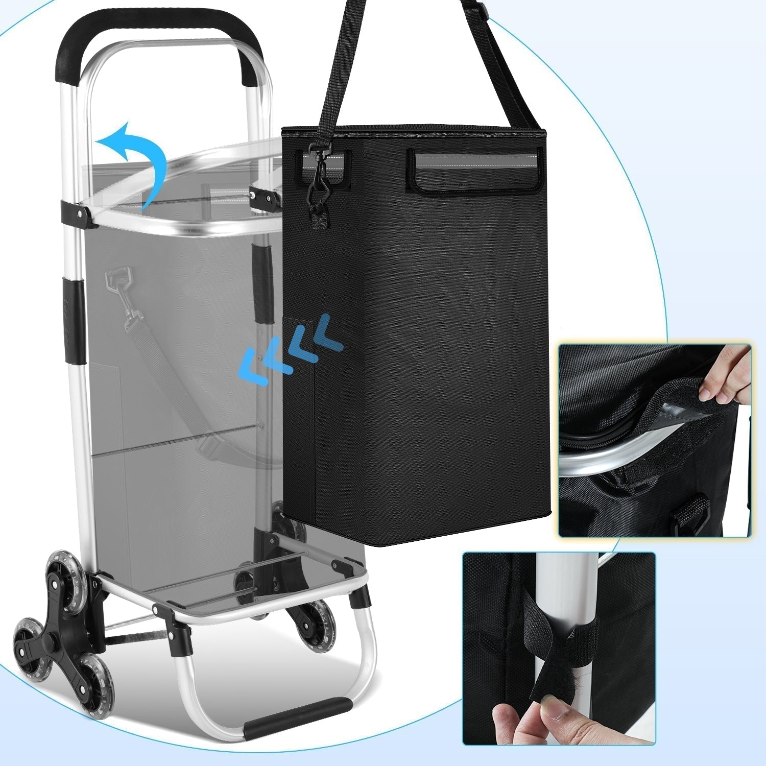 Foldable Shopping Trolley 40L, Lightweight Rolling Grocery Cart with Wheels-Ridorn