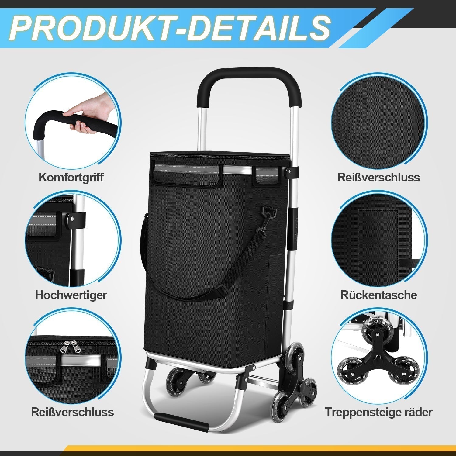 Foldable Shopping Trolley 40L, Lightweight Rolling Grocery Cart with Wheels-Ridorn